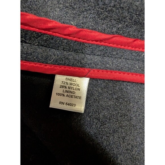 Banana Republic Black Wool Jacket Overcoat Red Piping Unlined M Faux Horn - Picture 7 of 8